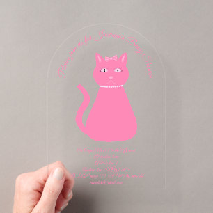 Pretty Pink Baby Girl Cat Custom Baby Shower Acrylic Invitations