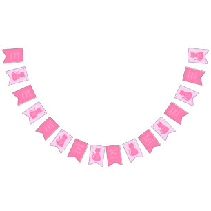 Pretty Pink Baby Girl Cat Custom Baby Shower Bunting Flags
