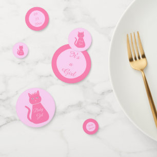 Pretty Pink Baby Girl Cat Custom Baby Shower Confetti