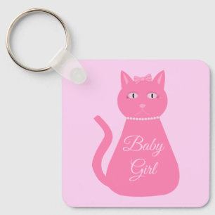 Pretty Pink Baby Girl Cat Custom Baby Shower Favou Keychain