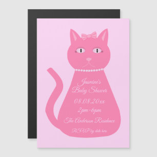 Pretty Pink Baby Girl Cat Custom Baby Shower Magnetic Invitation