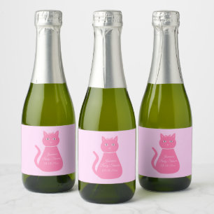 Pretty Pink Baby Girl Cat Custom Baby Shower Sparkling Wine Label