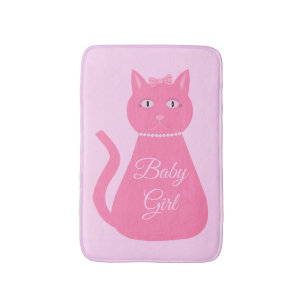 Pretty Pink Baby Girl Cat Custom Bath Mat