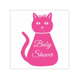 Pretty Pink Baby Girl Cat Custom Bay Shower Self-inking Stamp