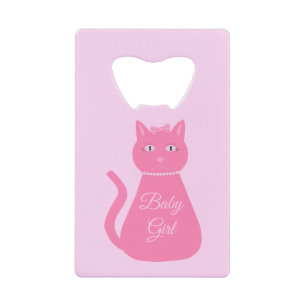 Pretty Pink Baby Girl Cat Custom Gender Reveal Credit Card Bottle Opener