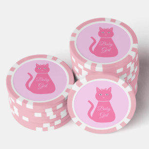 Pretty Pink Baby Girl Cat Custom Gender Reveal Poker Chips