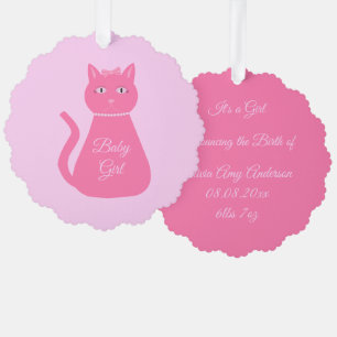 Pretty Pink Baby Girl Cat Custom Ornament Card