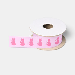 Pretty Pink Baby Girl Cat Patterned Baby Shower Satin Ribbon