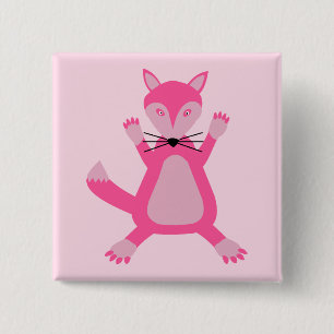 Pretty Pink Baby Girl Fox 2 Inch Square Button