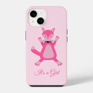 Pretty Pink Baby Girl Fox Custom Gender Reveal iPhone 14 Case