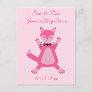 Pretty Pink Baby Girl Fox Custom Save the Date Postcard