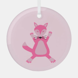Pretty Pink Baby Girl Fox Glass Ornament