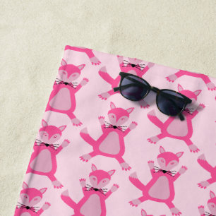 Pretty Pink Baby Girl Fox Patterned Beach Towel