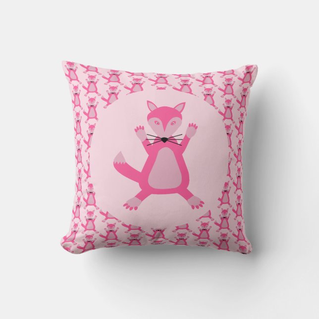 Pretty Pink Baby Girl Fox Patterned Double Sided Throw Pillow (Front)