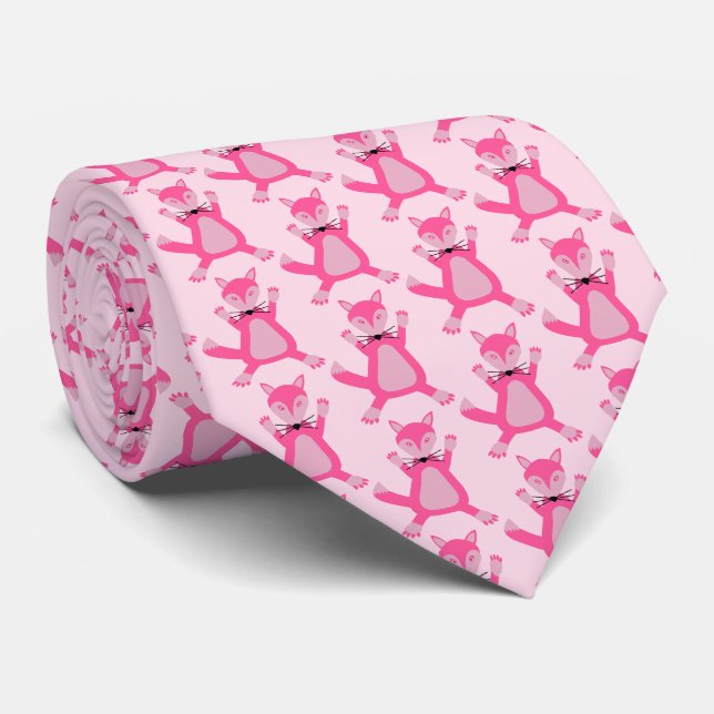 Pretty Pink Baby Girl Fox Patterned Tie (Rolled)