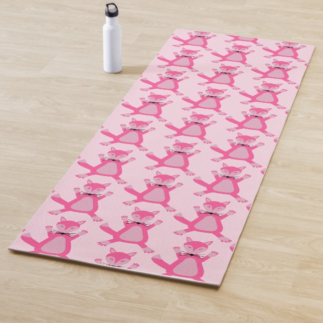 Pretty Pink Baby Girl Fox Patterned Yoga Mat (In Situ)