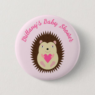 Pretty Pink Baby Girl Hedgehog Baby Shower 2 Inch Round Button