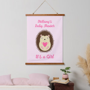 Pretty Pink Baby Girl Hedgehog Baby Shower Hanging Tapestry