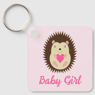 Pretty Pink Baby Girl Hedgehog Baby Shower Keychain