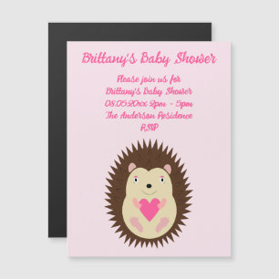 Pretty Pink Baby Girl Hedgehog Baby Shower Magnetic Invitation