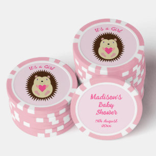 Pretty Pink Baby Girl Hedgehog Baby Shower Poker Chips