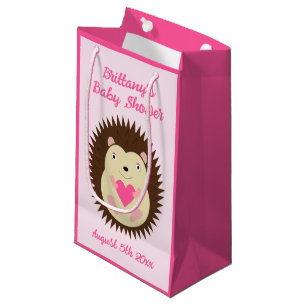Pretty Pink Baby Girl Hedgehog Baby Shower Small Gift Bag