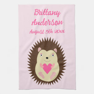 Pretty Pink Baby Girl Hedgehog Custom Kitchen Towel