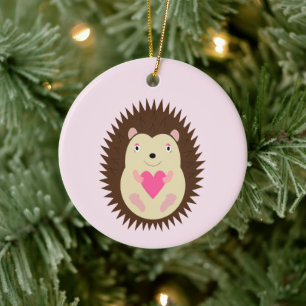 Pretty Pink Baby Girl Hedgehog Custom Name Ceramic Ornament