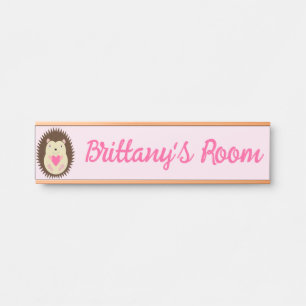 Pretty Pink Baby Girl Hedgehog Custom Name Door Sign