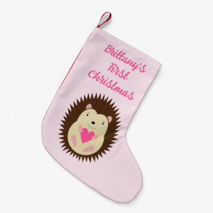 Pretty Pink Baby Girl Hedgehog Custom Small Christmas Stocking