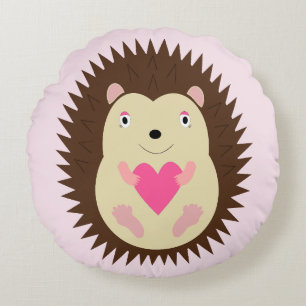 Pretty Pink Baby Girl Hedgehog New Baby Round Pillow