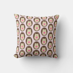 Pretty Pink Baby Girl Hedgehog Patterned Outdoor Pillow