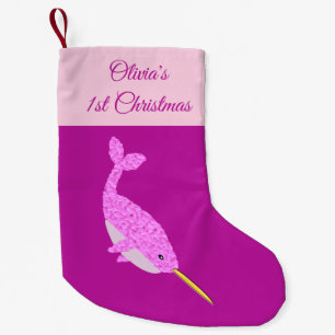 Pretty Pink Baby Girl Narwhal 1st Christmas Custom Small Christmas Stocking