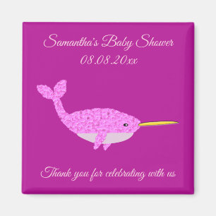 Pretty Pink Baby Girl Narwhal Custom Baby Shower Magnet