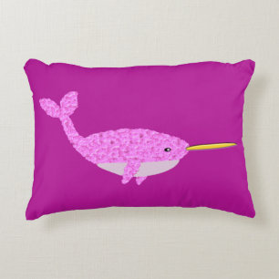 Pretty Pink Baby Girl Narwhal Double sided Accent Pillow
