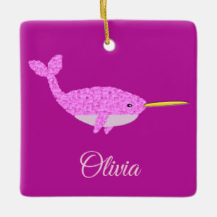 Pretty Pink Baby Girl Narwhal First Christmas Ceramic Ornament