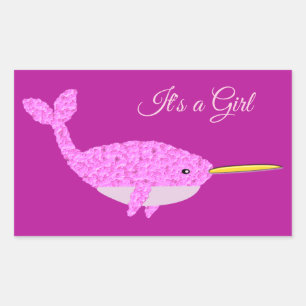 Pretty Pink Baby Girl Narwhal Gender Reveal Custom Sticker