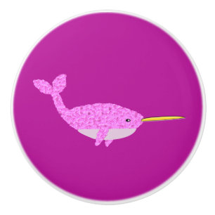Pretty Pink Baby Girl Narwhal Nursery Ceramic Knob