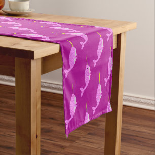 Pretty Pink Baby Girl Narwhal Pattern Baby Shower Short Table Runner