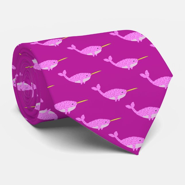 Pretty Pink Baby Girl Narwhal Patterned Tie (Rolled)