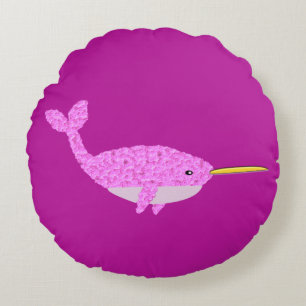 Pretty Pink Baby Girl Narwhal Round Pillow