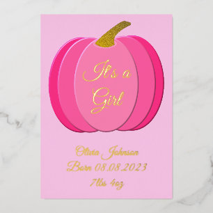 Pretty Pink Baby Girl Pumpkin Birth Announcement