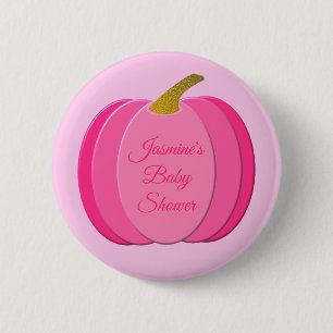 Pretty Pink Baby Girl Pumpkin Custom Baby Shower 2 Inch Round Button