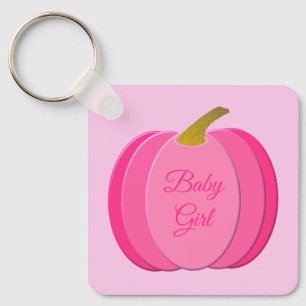 Pretty Pink Baby Girl Pumpkin Custom Baby Shower Keychain