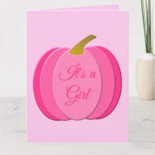 Pretty Pink Baby Girl Pumpkin Gender Reveal Custom Card