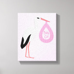 Pretty Pink Baby Girl Stork Canvas Print