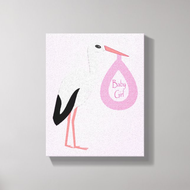 Pretty Pink Baby Girl Stork Canvas Print (Front)
