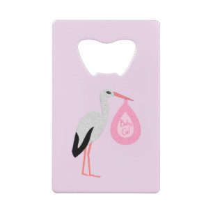 Pretty Pink Baby Girl Stork Credit Card Bottle Opener