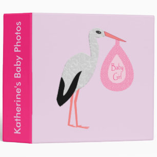 Pretty Pink Baby Girl Stork Custom Photo Album Binder