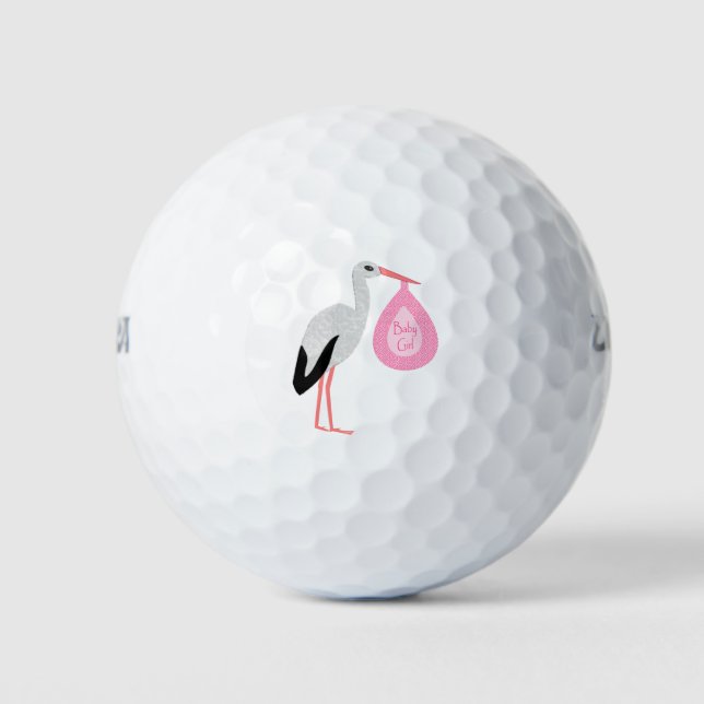 Pretty Pink Baby Girl Stork Golf Balls (Front)